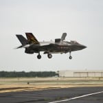 The Marine Corps' short takeoff and vertical landing (STOVL) F-35B performs a vertical landing. Photo: Lockheed Martin.