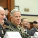 Commandant of the Marine Corps Gen. James Amos, right, told the House Armed Services Committee in a March 12 hearing that the Marines would love a 12th LPD, and would want to use the LPD design as its upcoming LX(R) replacement amphib class, but that fiscal constraints may prevent them from doing so. Chief of Naval Operations Adm. Jonathan Greenert, left, said if Congress provided seed money for studies, the Navy may be able to find a cheaper way of transitioning from LPD construction into the LX(R) program. Photo: Dana Rene/Defense Daily