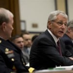 Defense Secretary Chuck Hagel, center, Gen. Martin Dempsey, left, chairman of the Joint Chiefs of Staff, and DoD Comptroller Robert Hale testify on DOD’s fiscal year 2015 budget request before the House Armed Services Committee on March 6, 2014. DOD photo by Erin A. Kirk-Cuomo