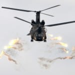 U.S. Army CH-47 Chinook, equipped with the CMWS/ATIRCM suite, expends flares
Photo: U.S. Army