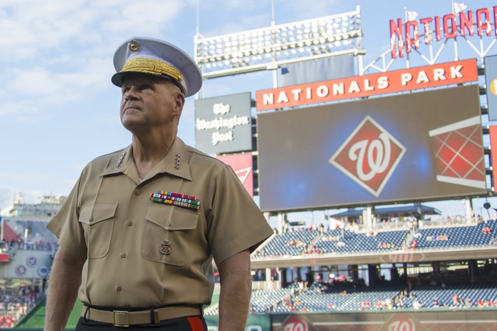 Commandant of the Marine Corps Gen. Robert B. Neller attends a baseball game at Nationals Park, Washington, D.C., July 25, 2017. Neller threw the first pitch during the annual Marine Night at the ballpark. (U.S. Marine Corps photo by Cpl. Samantha K. Braun)