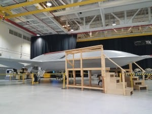 Boeing shows off its prototype for the MQ-25 unmanned carrier tanker offering in St. Louis, Miss. (Photo: Defense Daily)