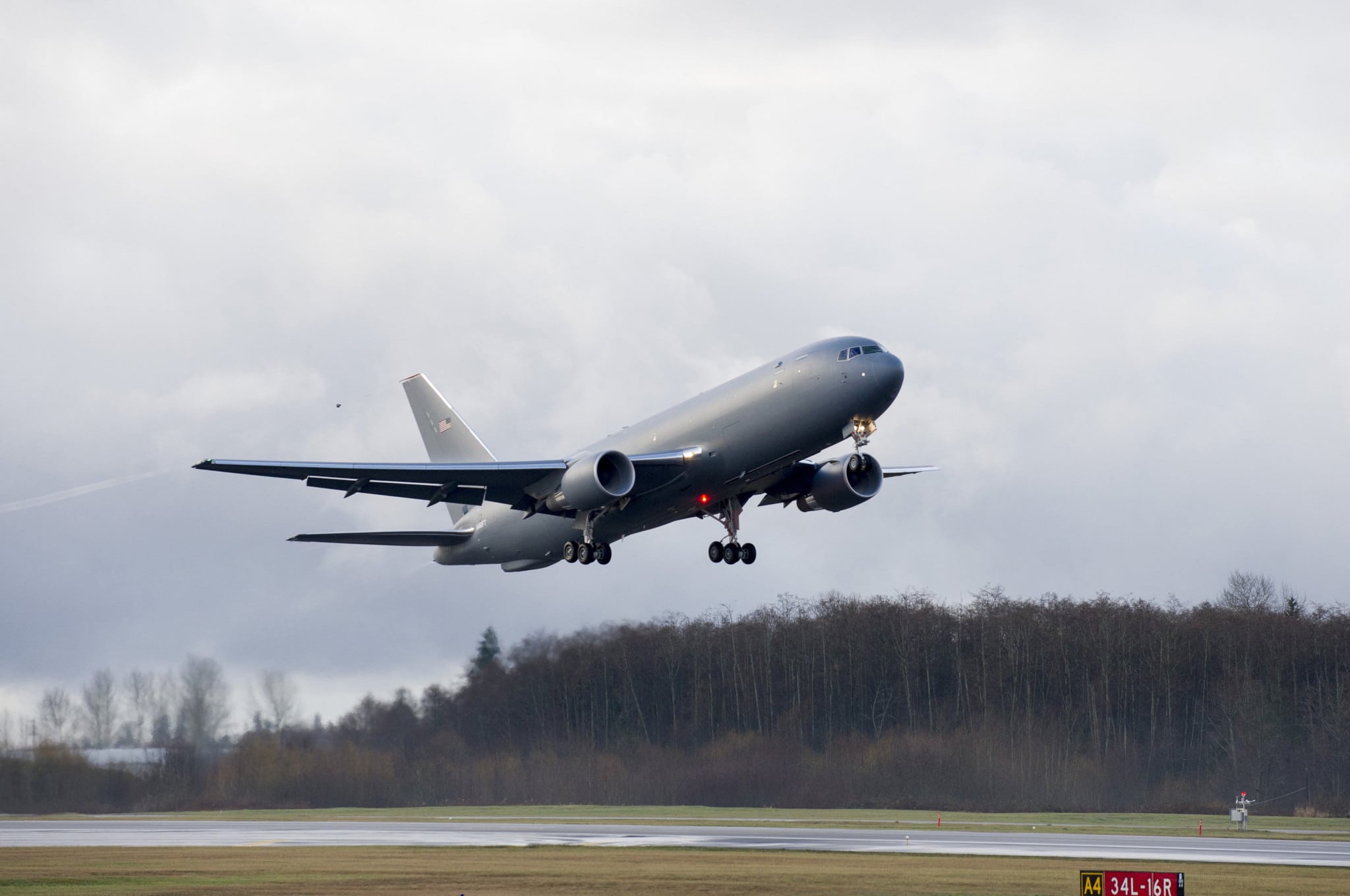 Boeing’s 767-2C variant takes its first test flight as part of the KC-46 ae...