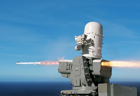 The SeaRAM anti-ship missile defense system. (Image: RTX's Raytheon)