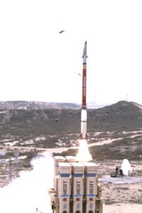 A Stunner interceptor lifts off during a test of the David's Sling Weapon System. (Photo courtesy of Israel Ministry of Defense).