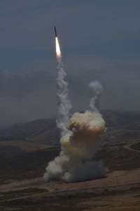 A Missile Defense Agency Ground-Based Interceptor is launched from Vandenberg Air Force Base, Calif. as part of Flight Test Ground-Based Interceptor (FTG)-15. (Photo: Missile Defense Agency)