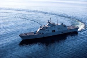 The future USS Sioux City (LCS-11) finishing acceptance trials in Lake Michigan in May 2018. (Photo: Lockheed Martin)