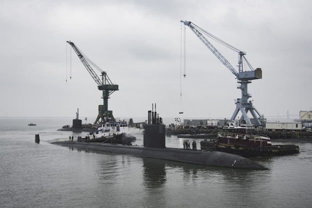 USS Boise (SSN-764) first arrives at Huntington Ingalls Industries’ Newport News Shipbuilding division to begin its extended engineering overhaul in June 2018. (Photo: HII)