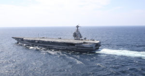 An F/A-18F Super Hornet, launches off USS Gerald R. Ford's (CVN 78) flight deck during flight operations March 29, 2020 while underway in the Atlantic Ocean conducting carrier qualifications. (Photo: U.S. Navy)