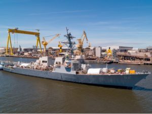 The USS Fitzgerald (DDG-62) achieved a milestone in its complex repair and restoration as it successfully launched into the water and moored pier-side at Huntington Ingalls Industries Ingalls Shipbuilding shipyard (Photo: U.S. Navy)