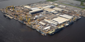 Aerial view of HII’s Ingalls Shipbuilding division in Pascagoula, Miss. taken in June 2017. (Photo: HII)