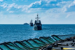 Multinational ships assigned to Standing NATO Mine Countermeasures Group One (SNMCMG1) transit the Baltic Sea during the annual Baltic Operations (BALTOPS) 2019 exercise on June 9. (Photo: NATO)