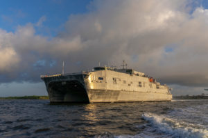 The future USNS Puerto Rico (EPF-11) successfully completed its first integrated sea trials for an Expeditionary Fast Transport ship Aug. 22 in the Gulf of Mexico. Integrated Trials combine Builder's and Acceptance Trials during a single underway period. (Photo: Austal USA)