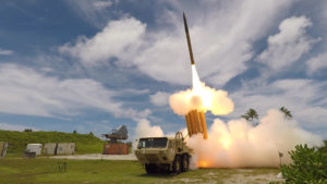 A THAAD system successfully launches and intercepts a medium-range target using a remote launcher kit in Flight Test THAAD (FTT)-23 at the Kwajalein Atoll in the Republic of the Marshall Islands (Photo: Missile Defense Agency)