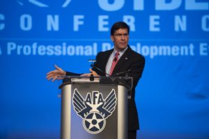 U.S. Secretary of Defense Mark Esper speaks at the Air Force Association’s Air, Space and Cyber Conference at National Harbor, Md. on Sept. 18, 2019. (Photo: DoD)