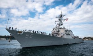 The guided-missile destroyer USS John S. McCain (DDG-56) departs Fleet Activities Yokosuka to conduct comprehensive at-sea testing for the first time since a deadly collision with a commercial craft in 2017. (Photo: U.S. Navy)