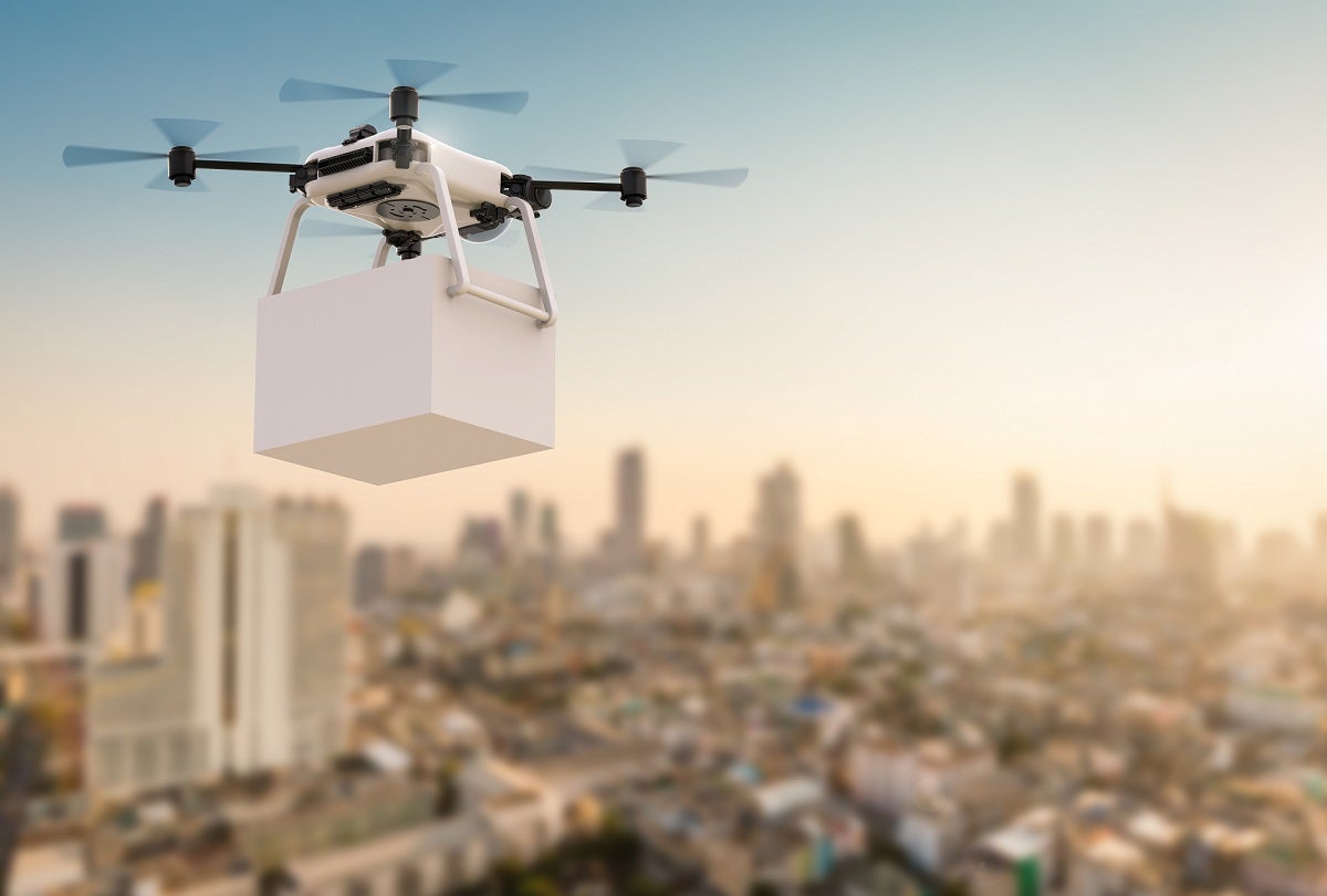 Drone carrying package rendering
