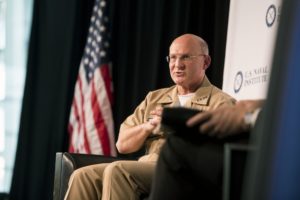 Chief of Naval Operations (CNO) Adm. Mike Gilday participates in a discussion panel during the the U.S. Naval Institute Defense Forum Washington 2019 on December 5. (Photo: U.S. Navy)