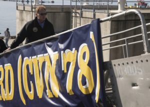 Acting Secretary of the Navy Thomas Modly walks aboard USS Gerald R. Ford (CVN-78) in November 2019 following its post-shakedown availability and recent independent steaming exercise as part of his first official visit to the fleet. (Photo: U.S. Navy)