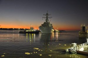 The USS Fitzgerald (DDG-62) departs Huntington Ingalls Industries - Ingalls Shipbuilding Pascagoula shipyard to conduct comprehensive at-sea on Feb. 3, 2020. (Photo: U.S. Navy)