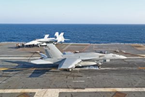 Lt. Scott "Gameday" Gallagher lands an F/A-18F Super Hornet, attached to "Blue Blasters" of Strike Fighter Squadron (VFA) 34, for the 1,000th trap on USS Gerald R. Ford's (CVN 78) flight deck during flight operations on March 19, 2020 in the Atlantic Ocean. (Photo: U.S. Navy)