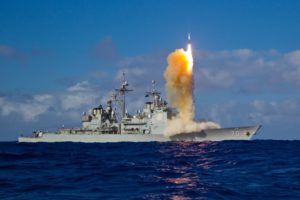 A Standard Missile-3 (SM-3) Block 1B interceptor missile is launched from the guided-missile cruiser USS Lake Erie (CG-70) during a Missile Defense Agency and Navy test in the mid-Pacific in May 2013 (Photo: U.S. Navy)