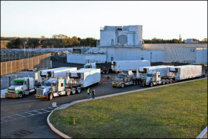 Trucks transporting Long Range Discrimination Radar panels to Clear Air Force Station prepare to leave Lockheed Martin’s Moorestown, N.J., facility. (Photo: Lockheed Martin)