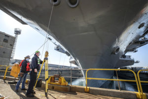 USS Carl Vinson (CV-70) departed Dry Dock 6 on April 6, 2020 after spending 14 months undergoing a Docking Planned Incremental Availability period at Puget Sound Naval Shipyard & Intermediate Maintenance Facility. (Photo: U.S. Navy)