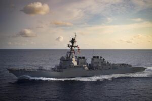 The Arleigh Burke-class guided-missile destroyer USS Preble (DDG-88) transits the Indian Ocean in March 2018 while underway with the Theodore Roosevelt Carrier Strike Group for a regularly scheduled deployment in the U.S. 7th Fleet area of operations. (Photo: U.S. Navy)