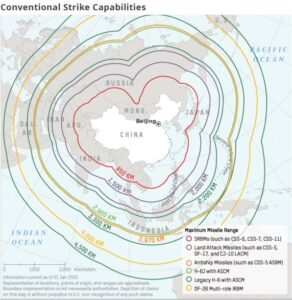 Conventional Strike Capabilities of the People’s Liberation Army from the Annual Report to Congress on Military and Security Developments Involving the People’s Republic of China, September 2020. (Image: Defense Department).