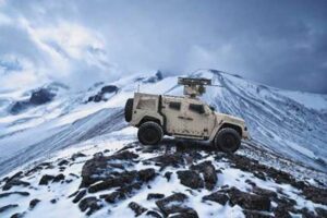 A Marine Air Defense Integrated System (MADIS) placed on a Joint Light Tactical Vehicle (JLTV). (Image: Kongsberg.)