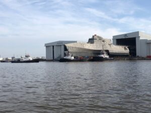 The USS Mobile (LCS-26) rolled out of its assembly bay and was launched in early 2020. (Photo: Austal USA)