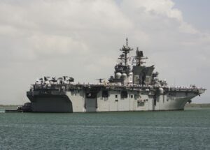 The USS America (LHA-6) amphibious assault ship pulls into Naval Station Guantanamo Bay, Cuba, for a scheduled port visit July 21, 2014. (Photo (U.S. Navy by Mass Communication Specialist 2nd Class Scott Pittman/Released)