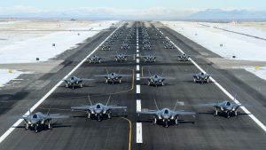 U.S. Air Force F-35As sit on the runway at Hill AFB, Utah on Jan. 6, 2020 (U.S. Air Force Photo)