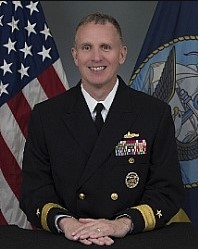 Rear Adm. (lower half) James Aiken, commander of Carrier Strike Group Three and executive agent of the Unmanned Integrated Battle Problem exercise taking place in April 2021. (Photo: U.S. Navy)