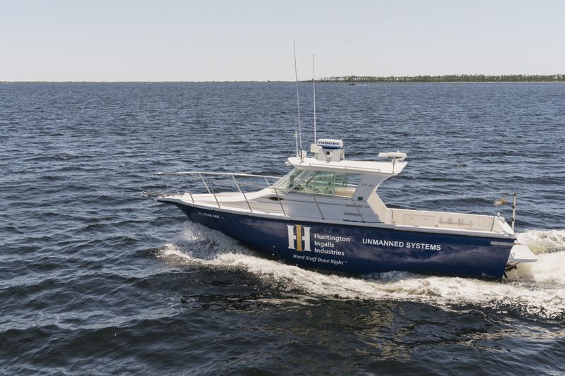 Huntington Ingalls Industries, Technical Solutions division debuted the Proteus unmanned surface vessel in May 2021 to be used for testing and development of autonomy capabilities. (Photo: Huntington Ingalls Industries)