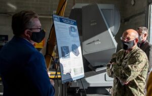 Chief of Naval Operations (CNO) Adm. Mike Gilday is briefed on directed energy systems like the Optical Dazzler Interdictor, Navy (ODIN) during a visit to Naval Surface Warfare Center, Dahlgren Division on November 17, 2020 (Photo: U.S. Navy)