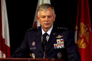 Air Force Gen. Glen VanHerck, commander, North American Aerospace Defense Command and U.S. Northern Command, speaks at the Space Missile Defense Symposium in Huntsville, Ala. on Aug. 10, 2021 (DoD Photo)