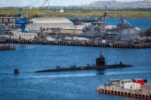 The Los Angeles-class fast-attack submarine USS Chicago (SSN 721) departs Joint Base Pearl Harbor-Hickam for Exercise Agile Dagger 2021 on June 4 (U.S. Navy Photo).