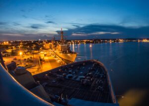 Navy ships moored at Naval Station Mayport in 2014. It can accommodate up to 34 ships. (Photo: U.S. Navy by Mass Communication Specialist 3rd Class Andrew Schneider/Released)