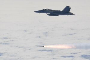 An AARGM-ER is successfully launched from a U.S. Navy F/A-18 Super Hornet during a January 2022 test at the Point Mugu Sea Range, Calif. (Photo: U.S. Navy)