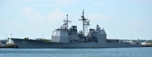 USS Vicksburg (CG-69) moored at Naval Station Mayport, Fla. after returning home from a deployment in July 2025 (Photo: U.S. Navy by Lt. j. g. Victoria Einbinder/Released)