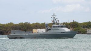 The large unmanned surface vessel Nomad arrives at Pearl Harbor to participate in Rim of the Pacific (RIMPAC) 2022 on July 29, 2022. (Photo: U.S. Navy by Mass Communication Specialist 3rd Class Demitrius J. Williams)