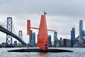 Saildrone Surveyor unmanned surface vessel starts a mission to map unmapped seafloor between San Francisco, Calif. and Honolulu, Hawaii in 2021 (Photo: Saildrone)