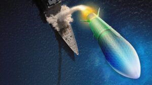 Raytheon Missiles & Defense concept art of a potential ship-based Glide Phase Intercept hypersonic defense system. (Image: Raytheon Technologies)