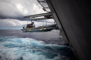 The Independence-variant littoral combat ship USS Tulsa (LCS-16) conducts 11-meter rigid hull inflatable boat (RIB) operations while in the Philippine Sea in October 2021. (Photo: U.S. Navy by Mass Communication Specialist 1st Class Devin M. Langer)