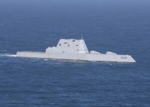 Guided-missile destroyer USS Zumwalt (DDG-1000) sails through the Pacific Ocean onApril 13, 2022 while underway in the U.S. 3rd Fleet. (Photo: U.S. Navy by Mass Communication Specialist 3rd Class Christopher Sypert)