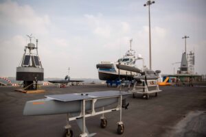 Various unmanned systems sit on display in Manama, Bahrain on Nov. 19, 2022 in advance of the three-week Digital Horizon 2022 unmanned and artificial intelligence exercise starting on November 23. (Photo: U.S. Army by Sgt. Brandon Murphy)