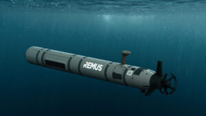 Graphic model of the HII Mission Technologies' REMUS 620 medium-class unmanned undersea vehicle (UUV). (Image: HII]