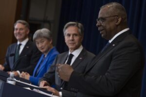 Secretary of Defense Lloyd Austin participates in a joint press availability at the State Department with Secretary of State Antony Blinken, Australian Deputy Prime Minister and Minister of Defense Richard Marles, and Australian Foreign Minister Penny Wong following the 2022 Australia-U.S. Ministerial Consultations on December 6, 2022. (Photo: DoD by Chad J. McNeeley)